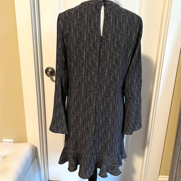 Drop Waist Ruffle dress in Black with Ecru Dots - Picture 2 of 4